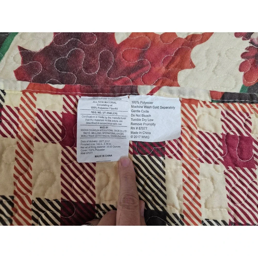 Rustic Chickadee Pinecone Reversible Quilt Set Red Plaid King 102x86 3pc Lodge
